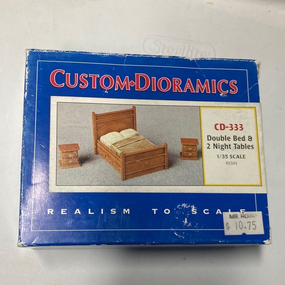 Custom Dioramics kit # CD-333, double bed and 2 night tables, 1/35 scale, sealed